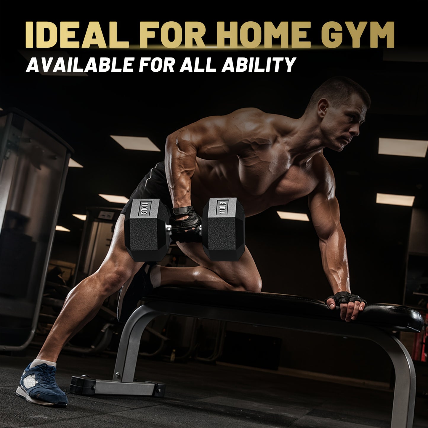 Complete 150 lb hex dumbbell set on 3-tier A-frame storage rack for home gym SmartVoro USA
