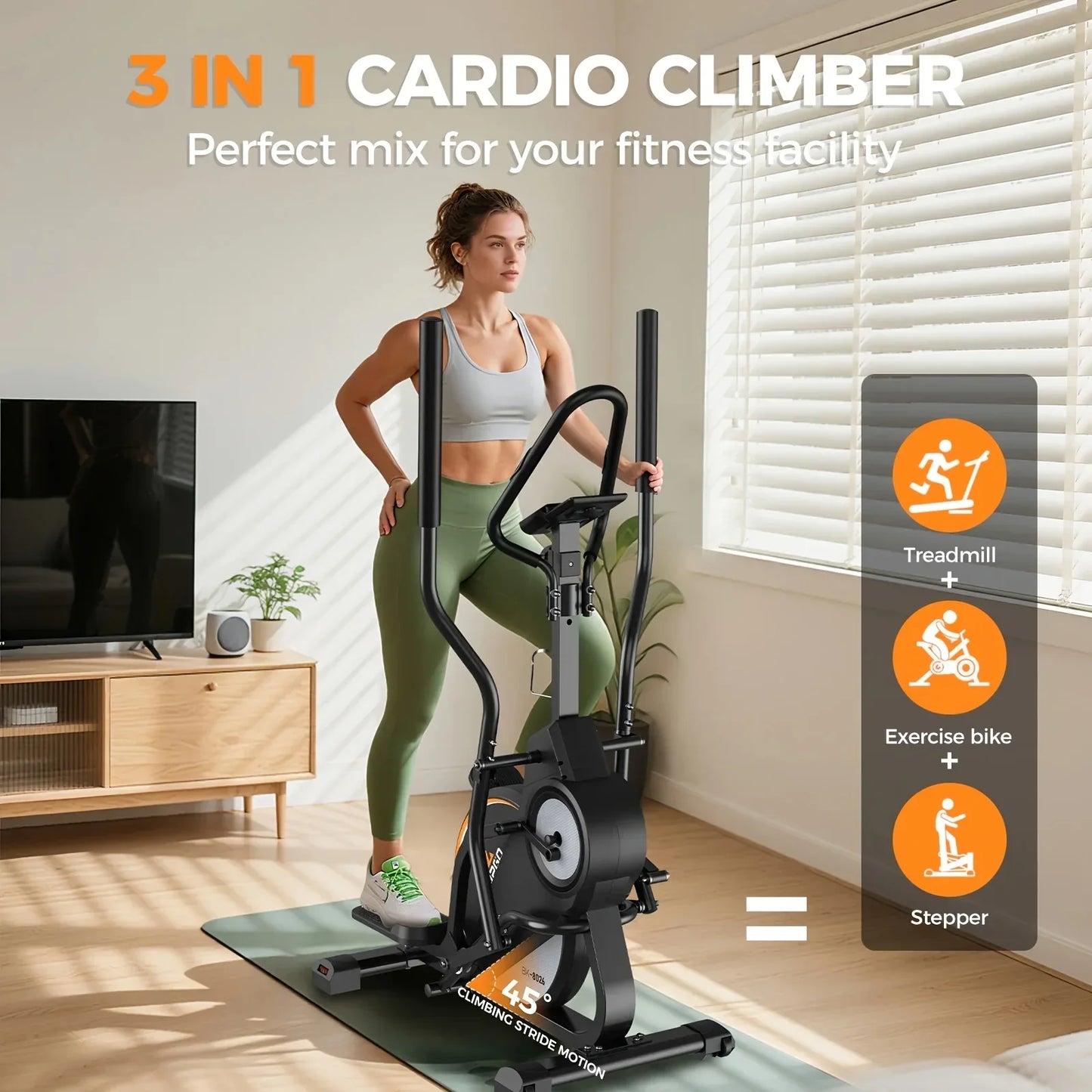 SmartVoro™ Smart best elliptical machine for home – black orange adjustable handlebar elliptical with app connectivity and no subscription fees