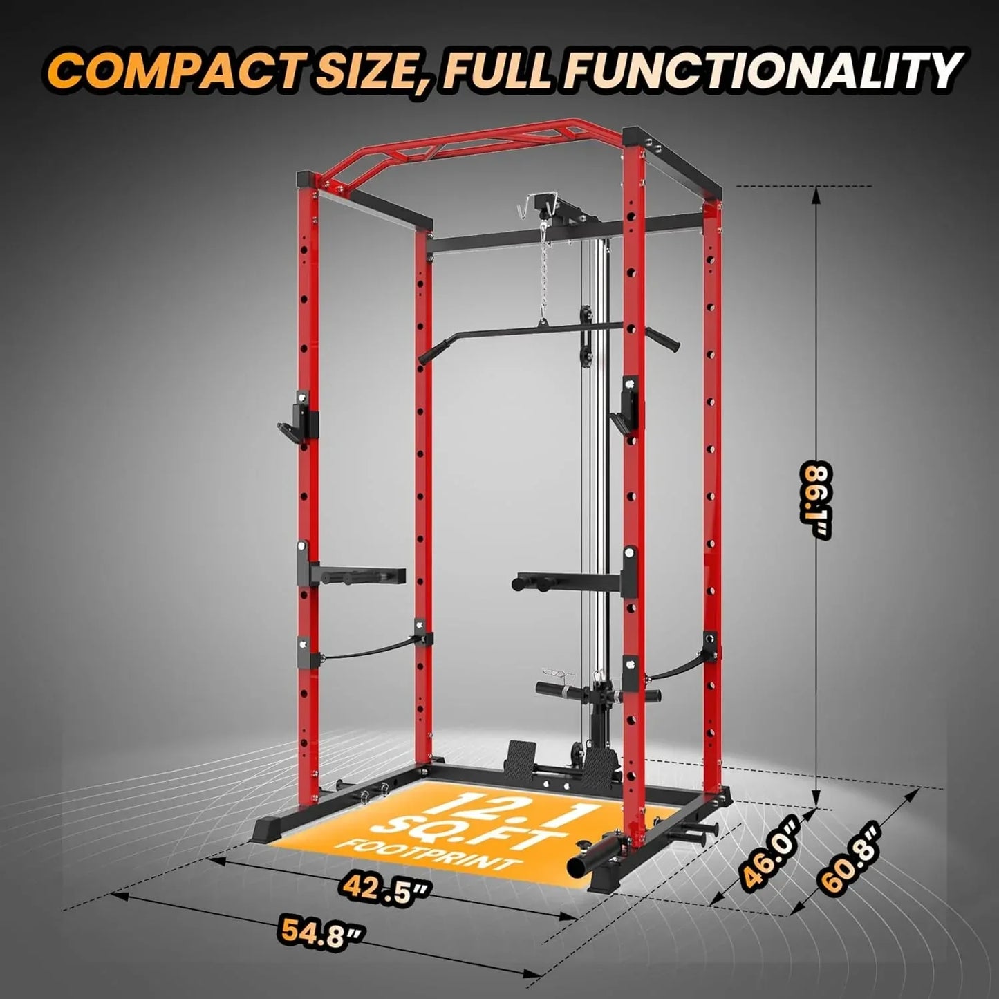 adjustable power rack with cable attachment and pull up bar