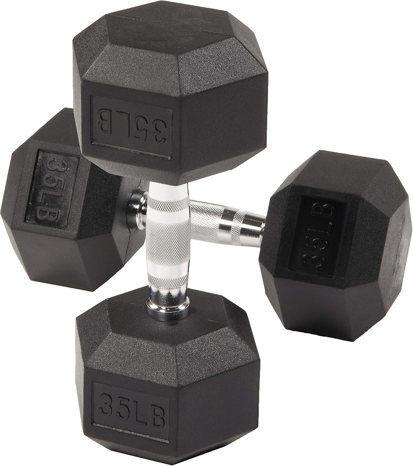  35 lb dumbbell wide knurl chrome handle close-up — SmartVoro heavy grip dumbbell weight