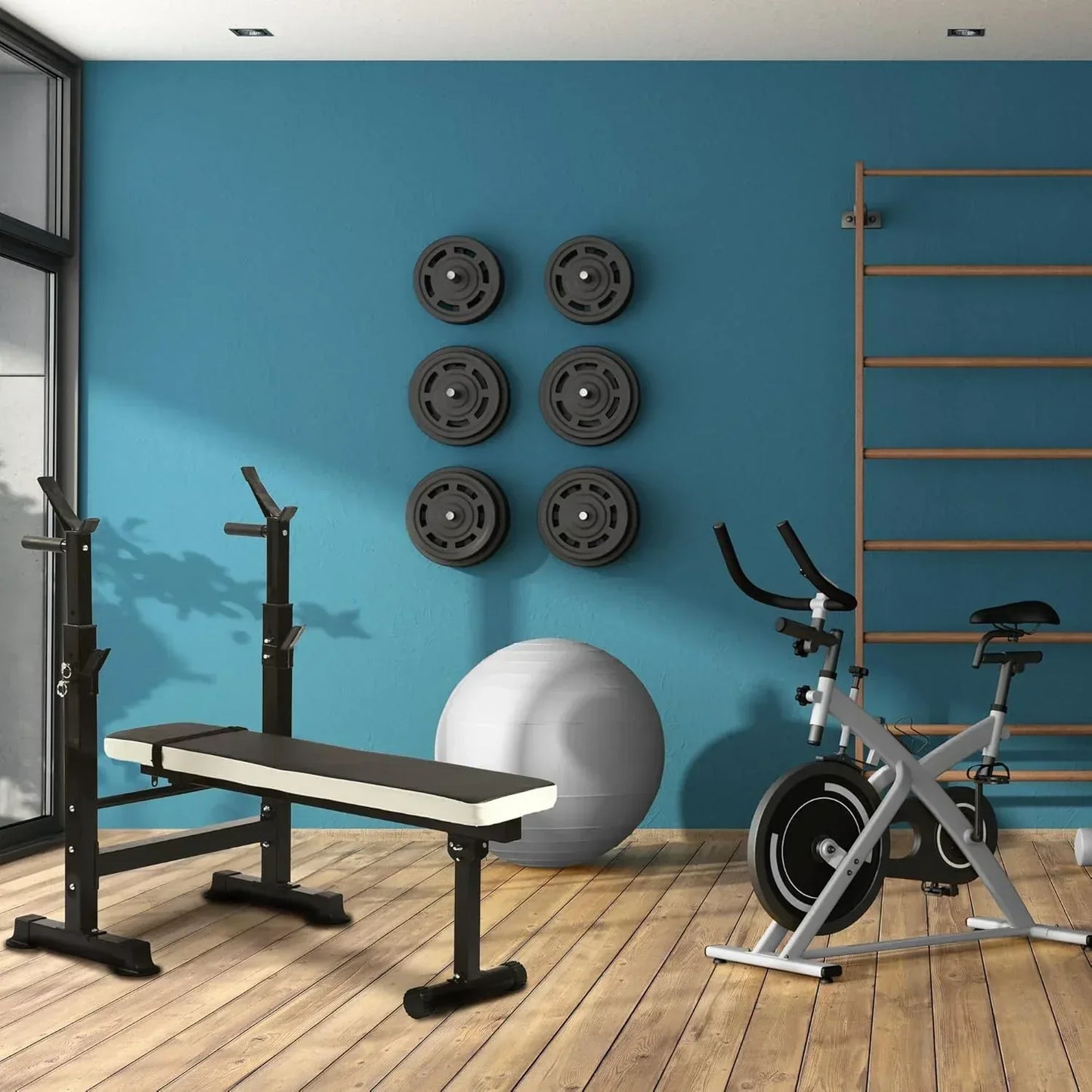 Compact home gym weight lifting bench with stable steel frame