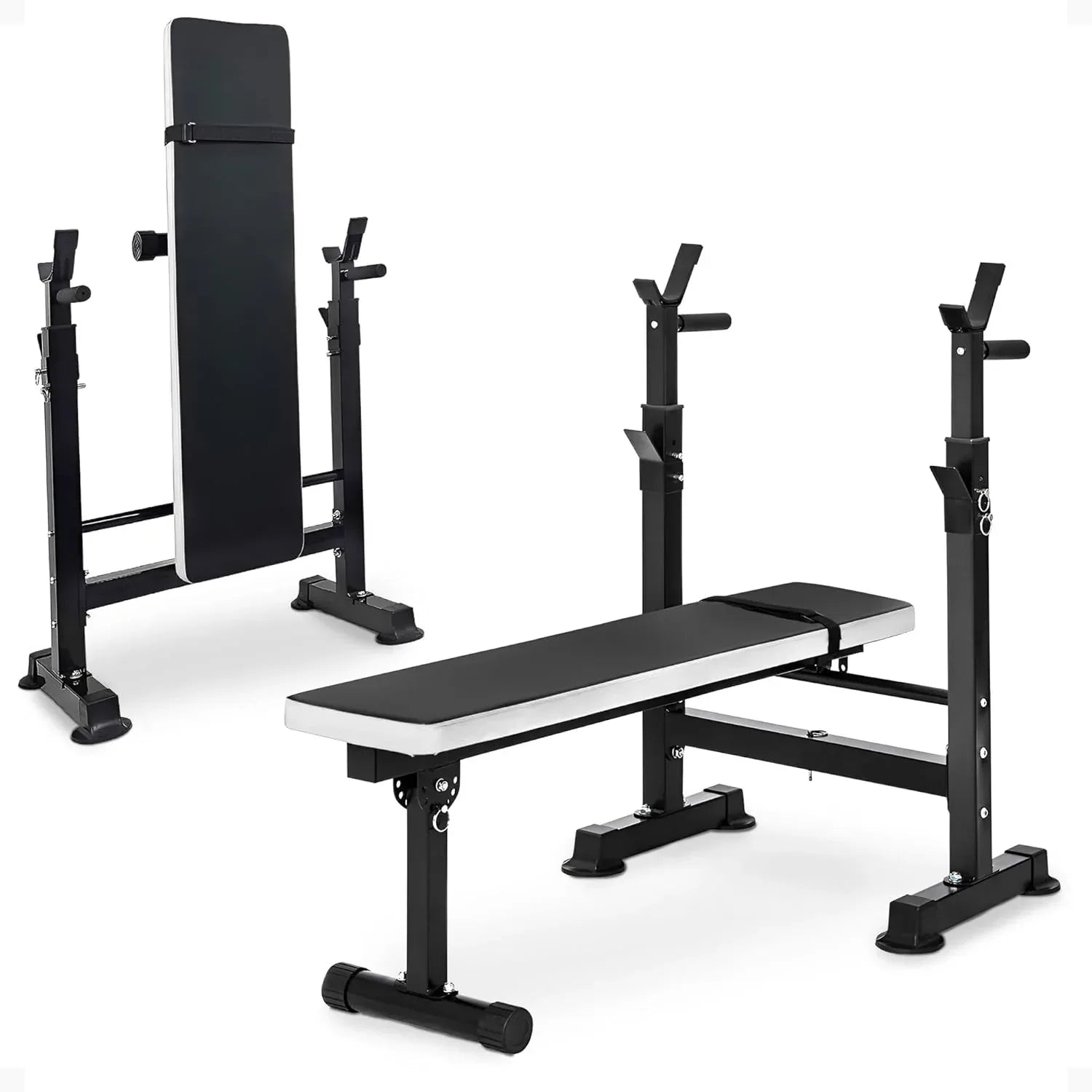 Foldable adjustable weight bench press with barbell rack for home gym strength training