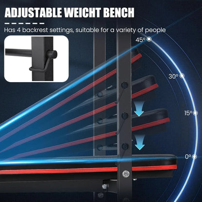 Home gym adjustable bench press station with preacher curl attachment and leg developer