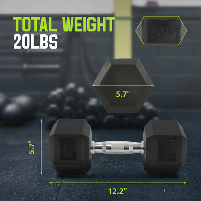 Pair of 20 pound dumbbells side view — SmartVoro™ 
        rubber hex dumbbell set