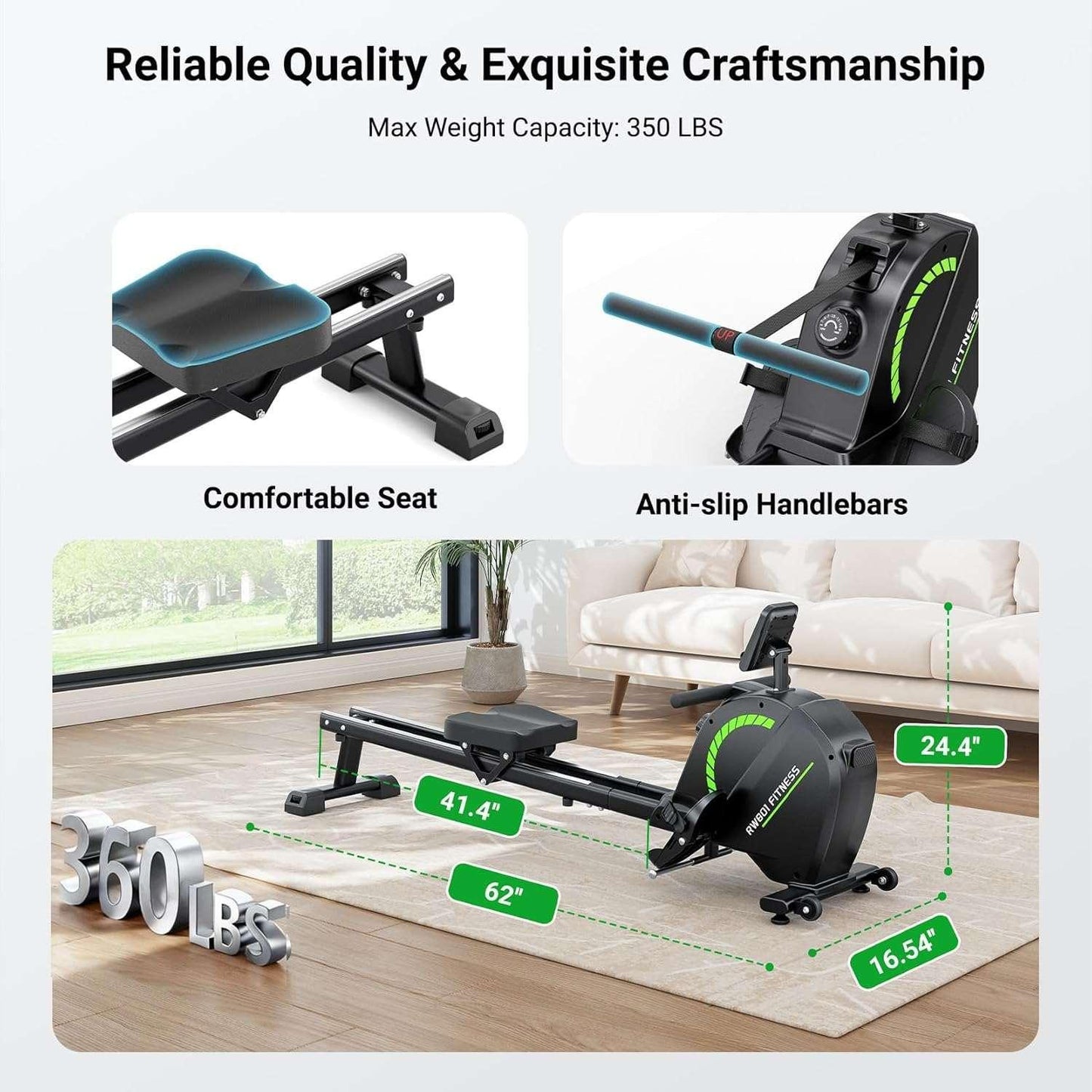 "SmartVoro Compact Rowing Machine in Folded Position – Ideal for Apartment Storage"