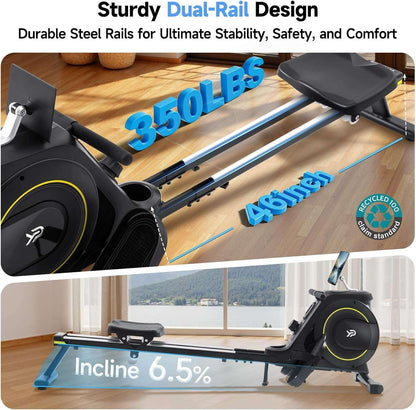SmartVoro Elite magnetic rowing machine for home use with a pivoting tablet holder and professional-grade silent magnetic resistance system.