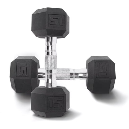 SmartVoro 15 lb rubber hex dumbbells pair — 15 pound dumbbell weights for upper body home gym
training