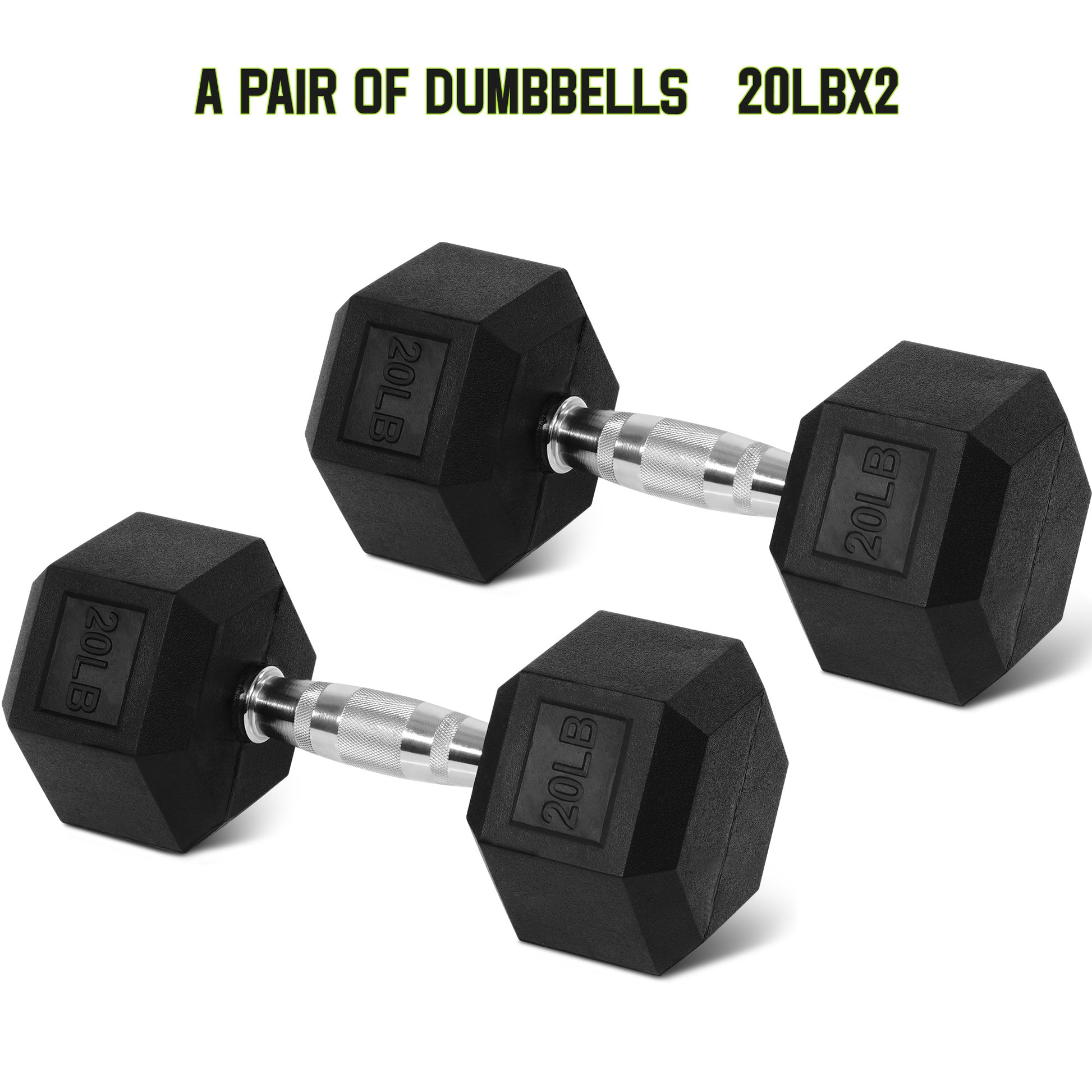 SmartVoro 20 lb rubber hex dumbbells pair — 20 pound dumbbell 
weights with knurled chrome handle for home gym training