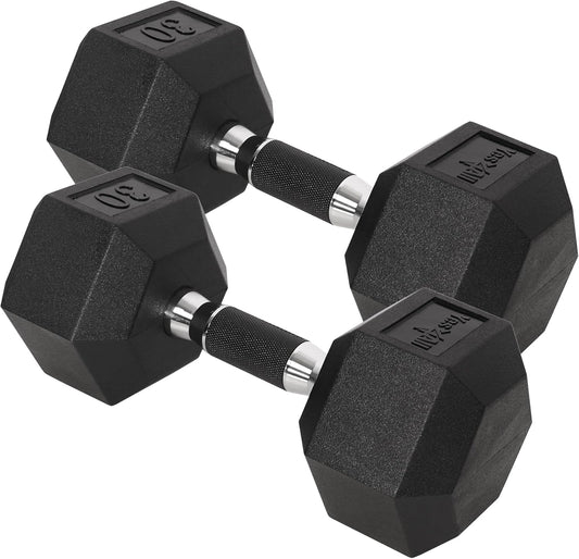 SmartVoro 30 lb rubber hex dumbbells pair — 30 pound heavy dumbbell weights for compound strength
training