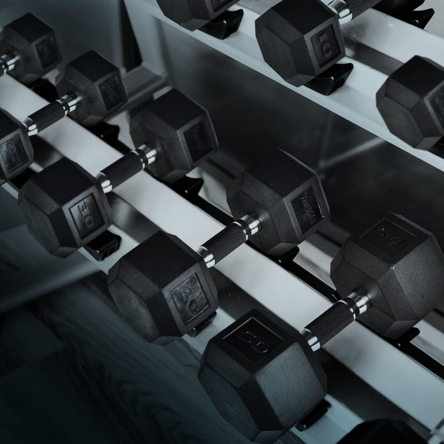  SmartVoro 30 pound dumbbells hex head side view — thick rubber coating for heavy-duty 