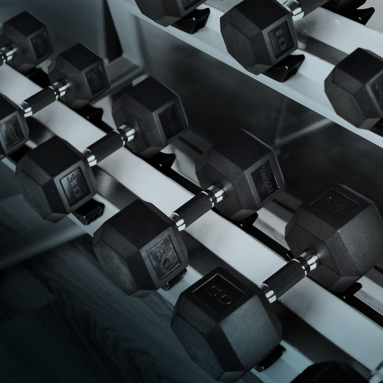  SmartVoro 30 pound dumbbells hex head side view — thick rubber coating for heavy-duty 