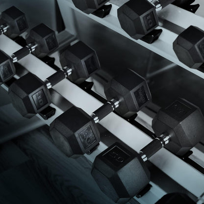  SmartVoro 30 pound dumbbells hex head side view — thick rubber coating for heavy-duty 