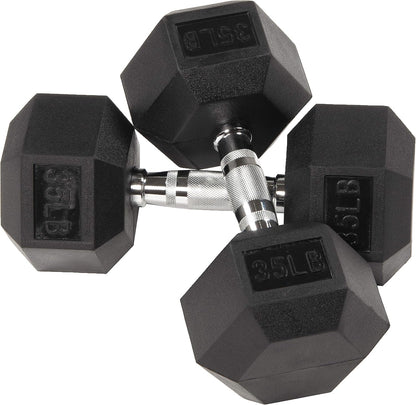 SmartVoro 35 lb rubber hex dumbbells pair — 35 pound dumbbell weights for advanced upper body
strength