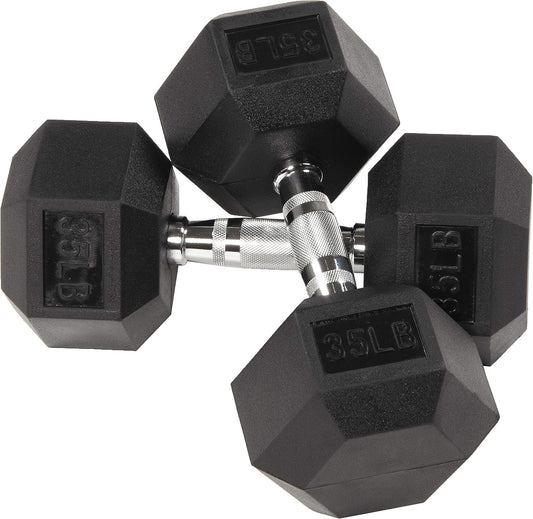 SmartVoro 35 lb rubber hex dumbbells pair — 35 pound dumbbell weights for advanced upper body
strength