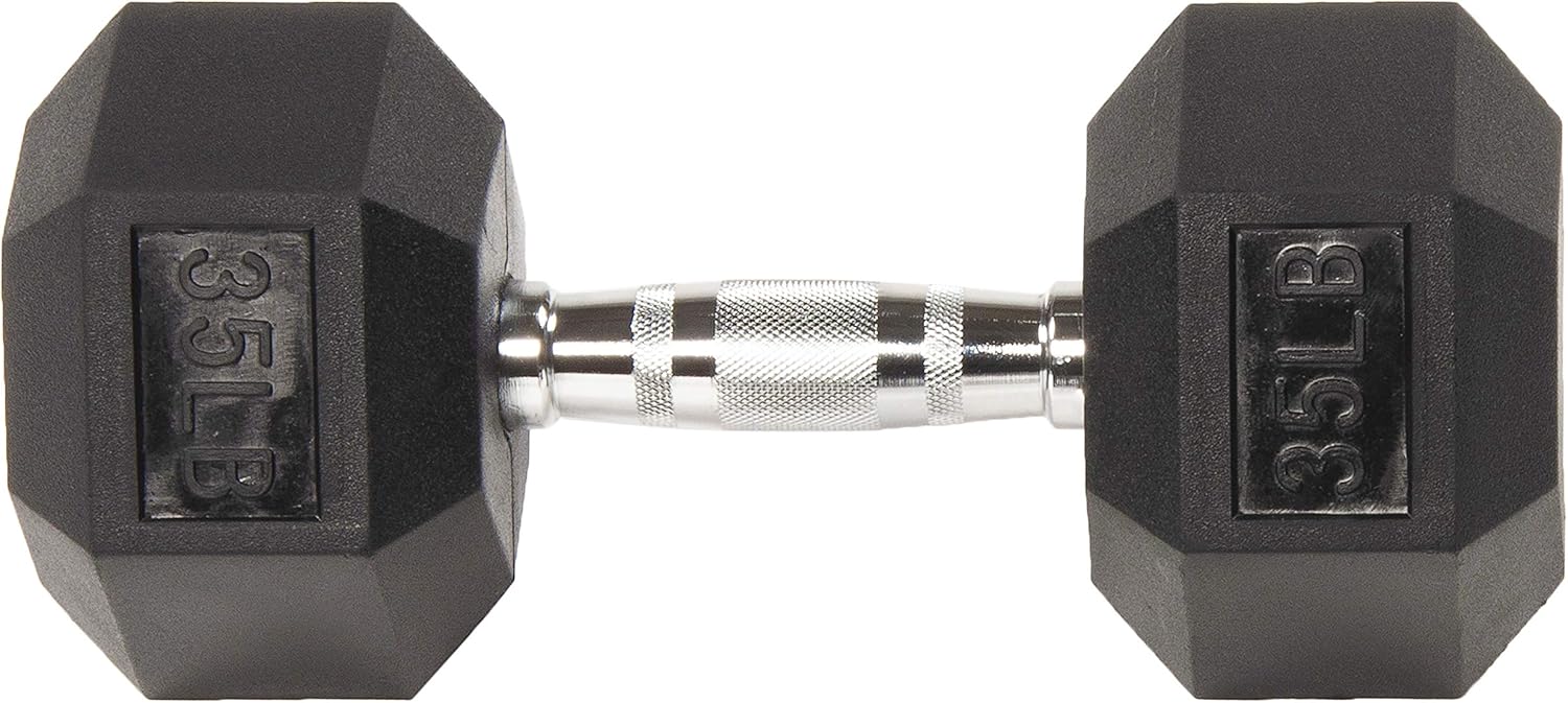 SmartVoro 35 pound dumbbells rubber hex head detail — thick heavy-duty coating for advanced tr