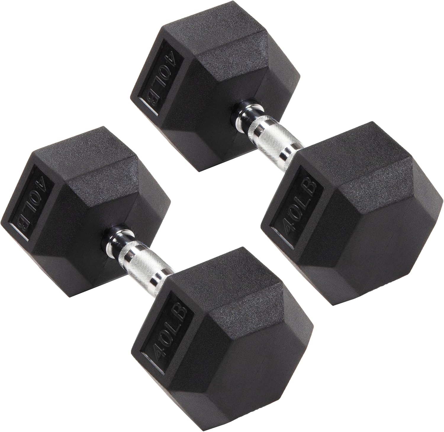 SmartVoro 40lb hex dumbbell weight face close-up — precision 40 pound rubber dumbbell weights