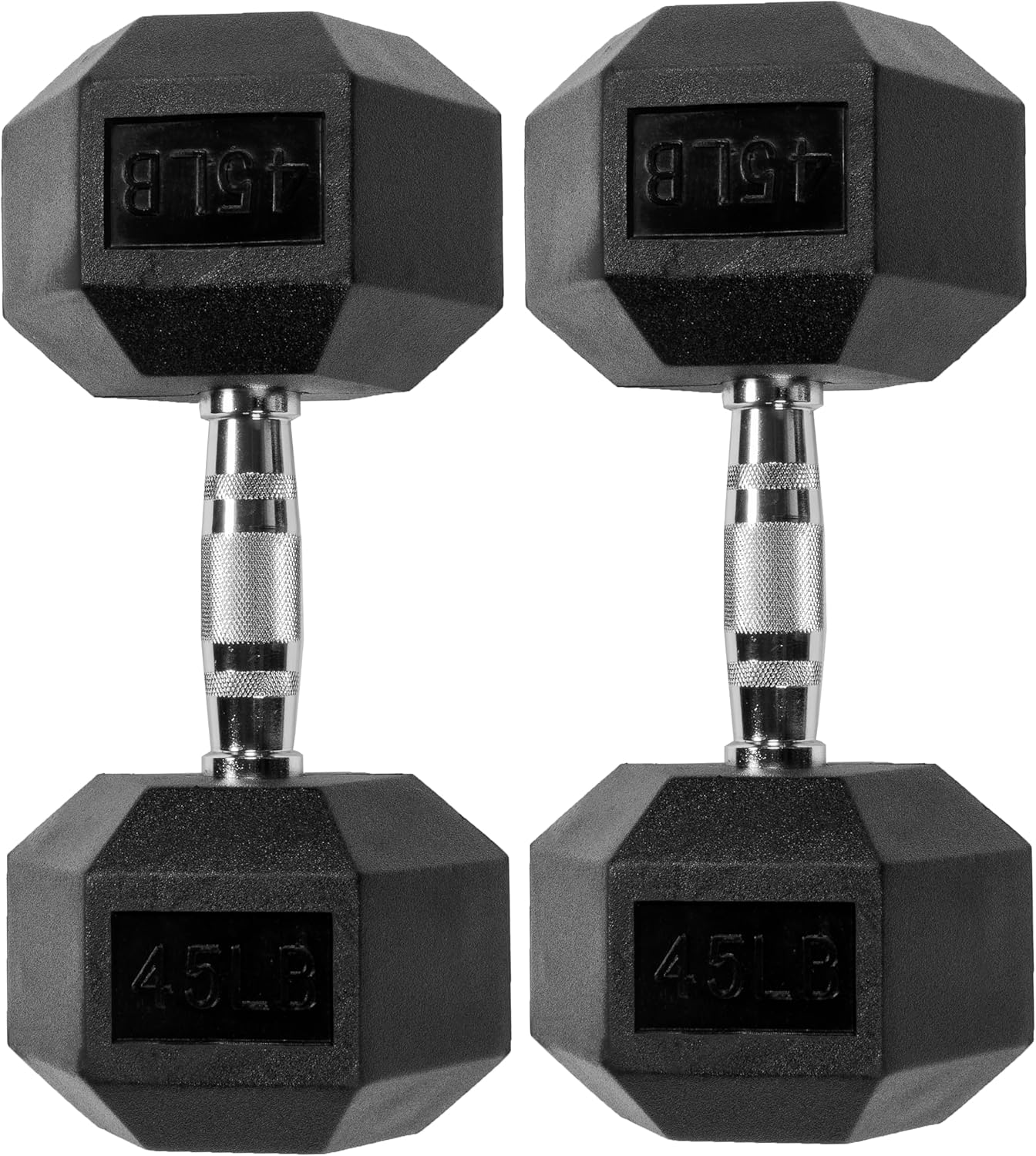 SmartVoro 45 lb rubber hex dumbbells pair — 45 pound elite dumbbell weights for maximum strength
training