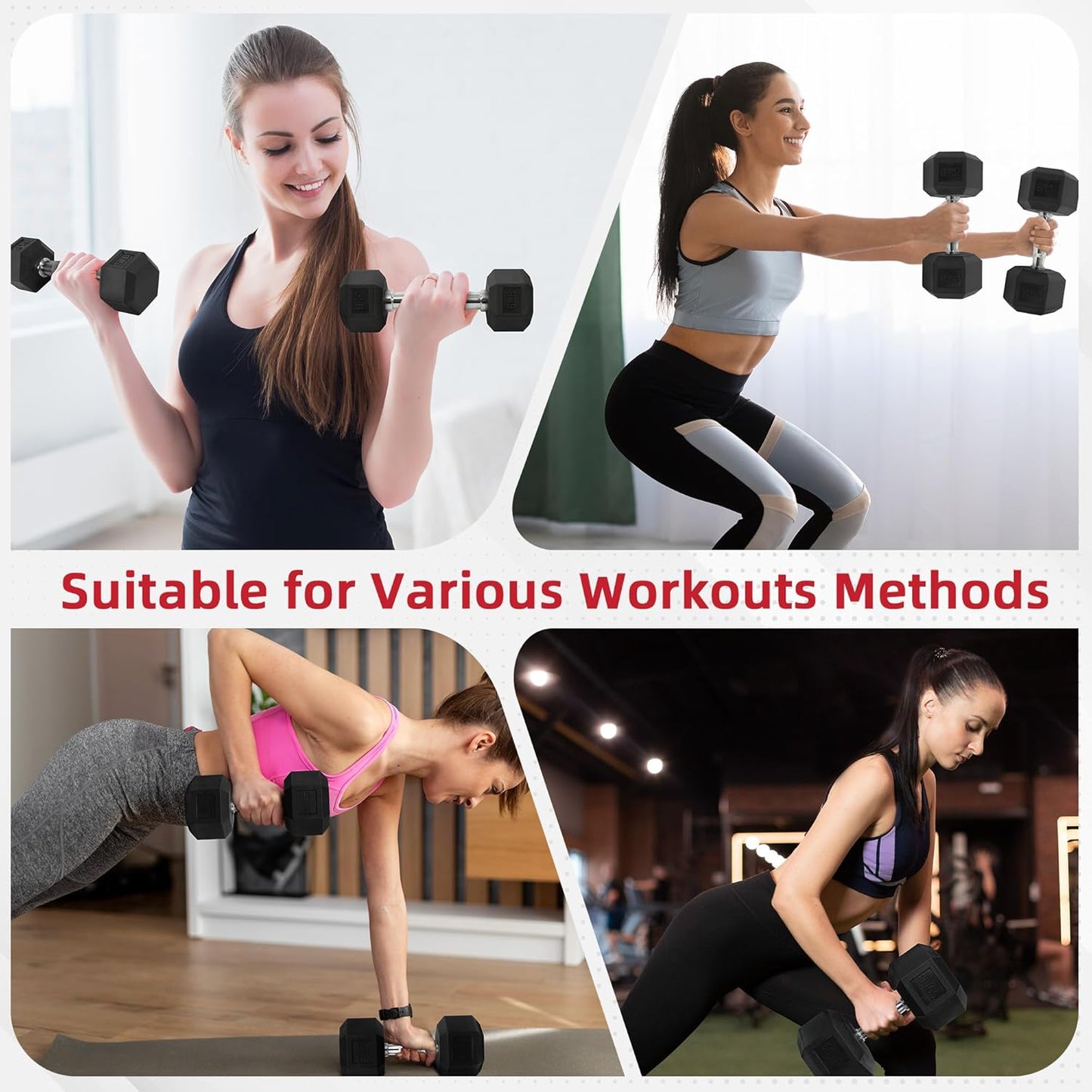  SmartVoro 50 lb rubber hex dumbbells pair — 50 pound maximum power dumbbell weights for elite
home gym