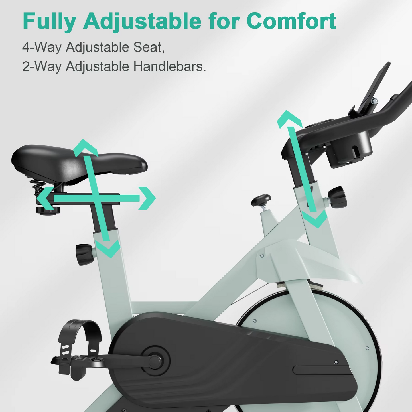 SmartVoro CycleX Pro™ exercise bike 8-type LCD display showing speed distance RPM calories with 1-32 resistance level selection
