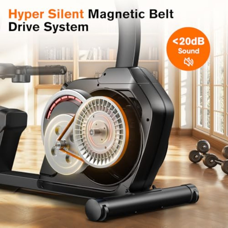 SmartVoro ReclineX DualFit hyper silent magnetic belt drive recumbent exercise bike under 20dB quiet home cardio for seniors adults USA