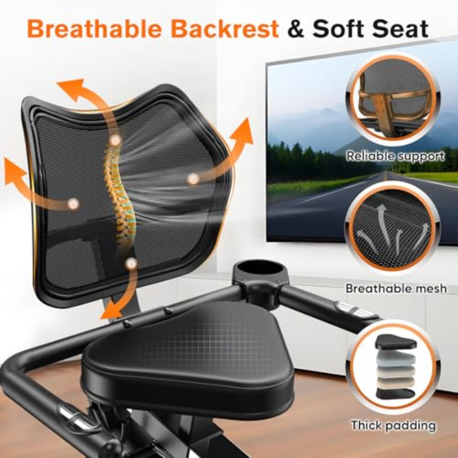 SmartVoro ReclineX DualFit recumbent stationary exercise bike breathable mesh backrest reliable lumbar support thick padded soft seat for seniors