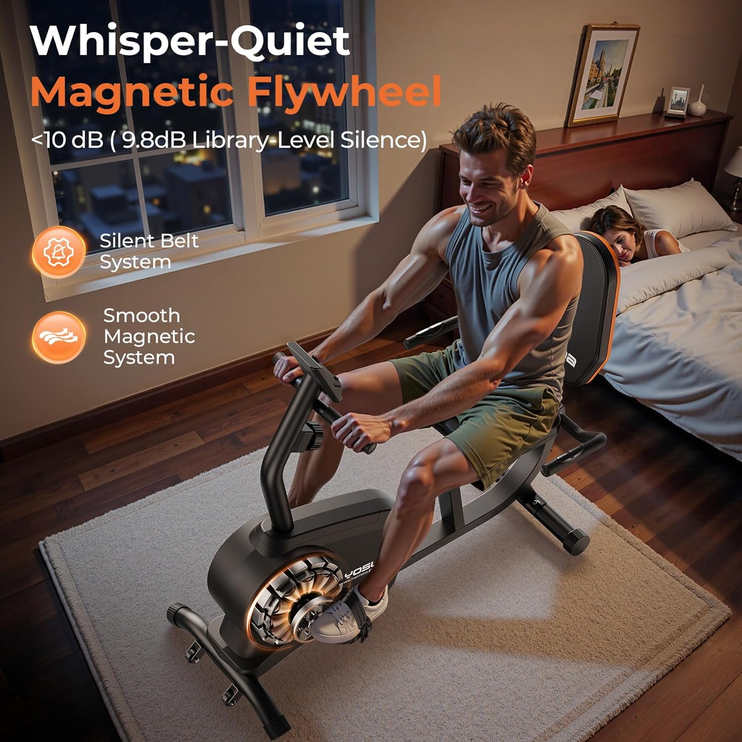 SmartVoro ReclineX LowRide best recumbent exercise bike for seniors adults phone holder tablet holder black orange low impact home cardio USA