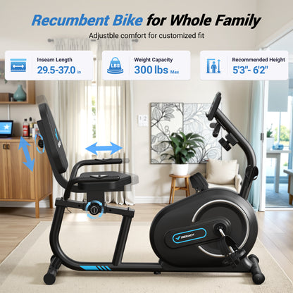 SmartVoro ReclineX Pulse best recumbent exercise bike whole family fit inseam 29.5 to 37 inches 300 lbs capacity height 5ft3 to 6ft2 adjustable seat