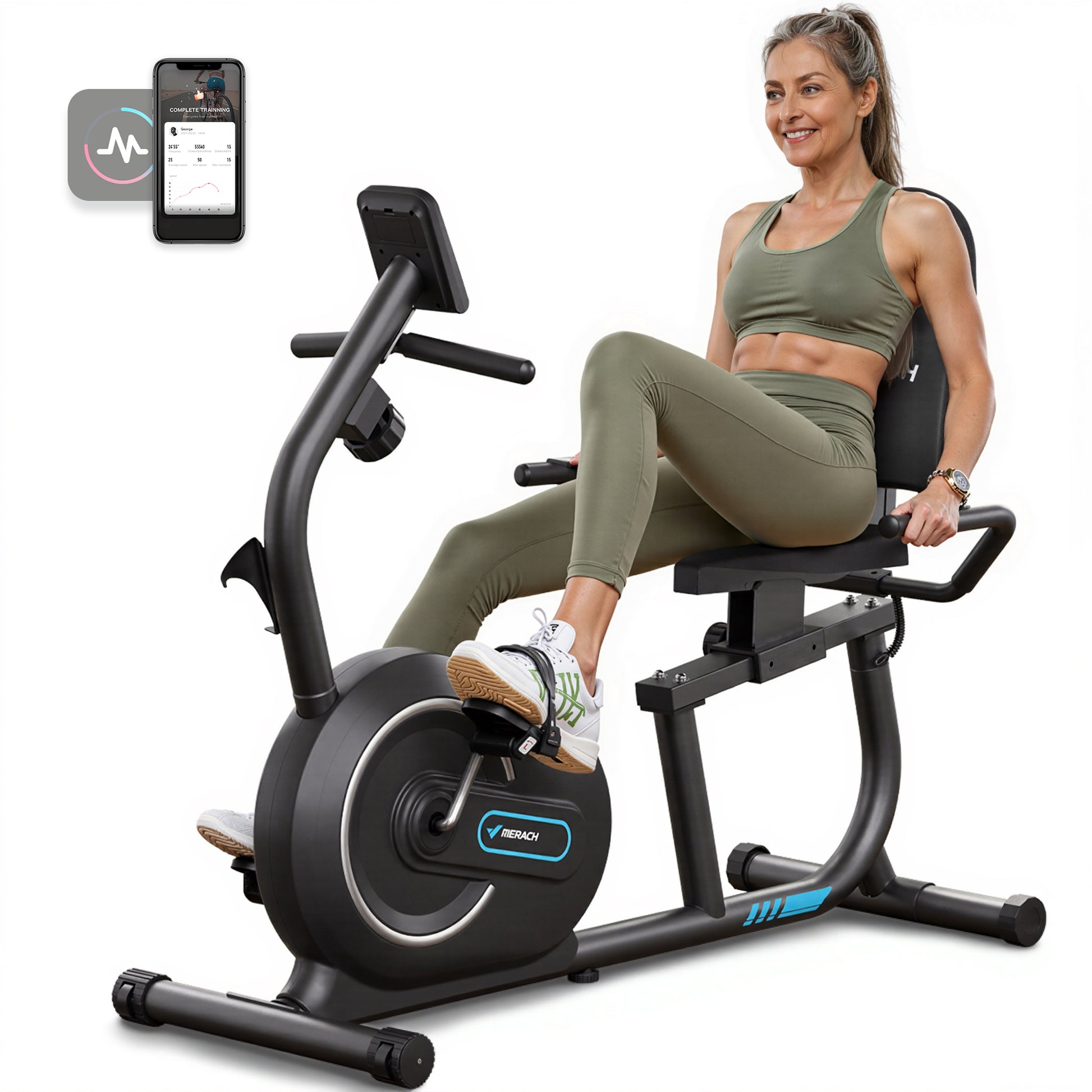 SmartVoro ReclineX Pulse recumbent exercise bike for seniors with Bluetooth fitness app back support and adjustable seat for home cardio