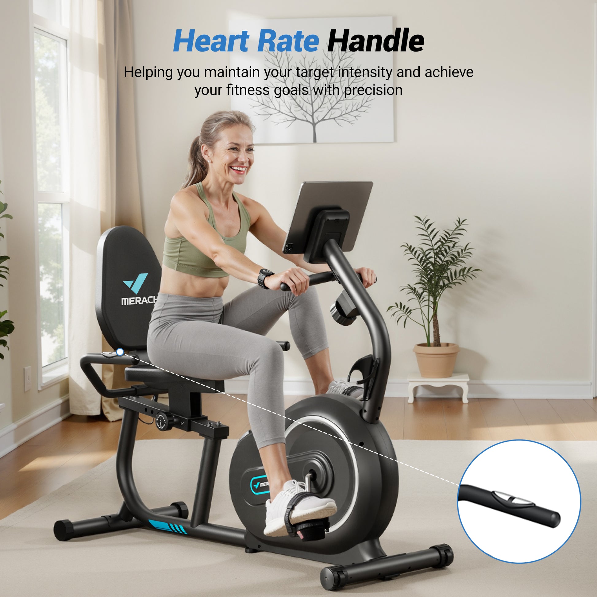 SmartVoro ReclineX Pulse recumbent stationary exercise bike heart rate handle sensors tablet holder lumbar back support for seniors and adults