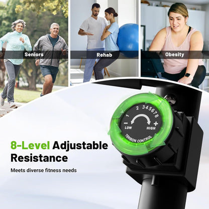 SmartVoro ReclineX SafeGuard best recumbent exercise bike for seniors matte black green accent tablet holder padded backrest 300 lbs USA home cardio