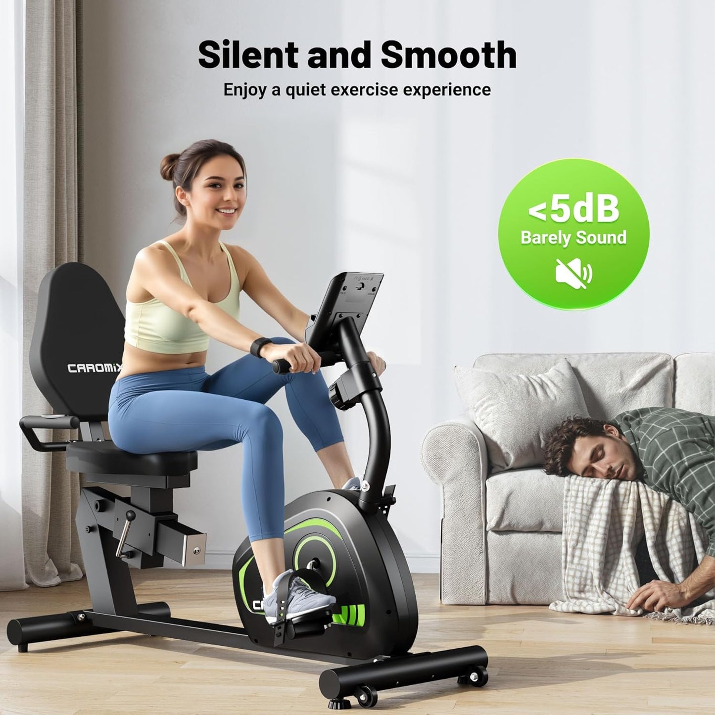 SmartVoro ReclineX SafeGuard recumbent stationary exercise bike excellent data monitoring panel 7 metrics scan time speed distance calories ODO pulse