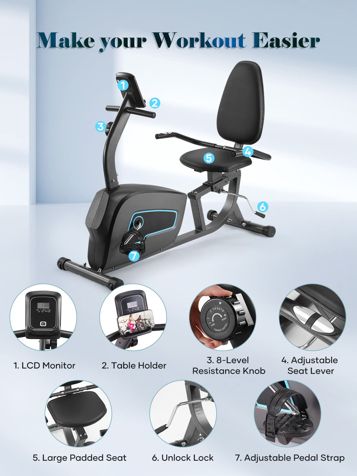 SmartVoro ReclineX Vital best recumbent exercise bike for seniors with tablet holder back support step-through frame quiet home cardio