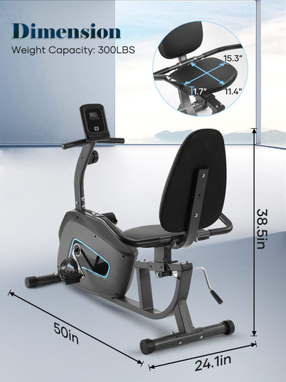SmartVoro ReclineX Vital recumbent exercise bike components LCD monitor tablet holder 8-level resistance adjustable seat padded seat pedal strap