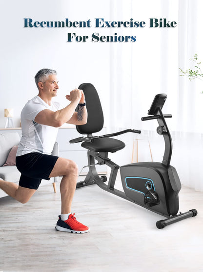 SmartVoro ReclineX Vital recumbent exercise bike matte black blue accent 300 lbs transport wheels adjustable seat large backrest home gym USA