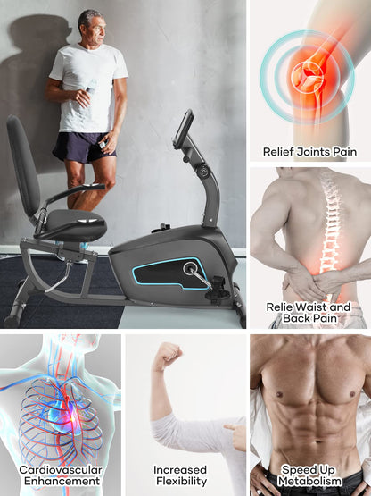 SmartVoro ReclineX Vital recumbent stationary exercise bike dimensions 50 by 24 inches 300 lbs capacity large padded seat 15.3 by 11.4 inches