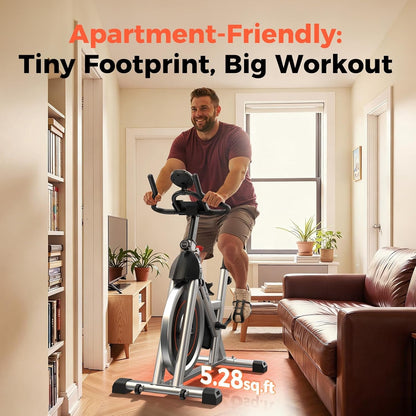 SmartVoro RideX Pro compact indoor cycling exercise bike apartment-friendly 5.28 sq ft footprint small space home cardio workout
