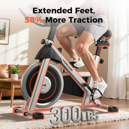 SmartVoro RideX Pro indoor exercise bike extended feet 50 percent more traction 300 lbs weight capacity heavy duty steel frame stability