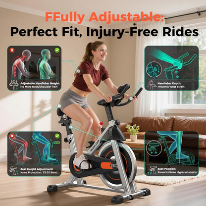 SmartVoro RideX Pro upright exercise bike fully adjustable handlebar height depth seat height position injury-free knee protection cycling bike