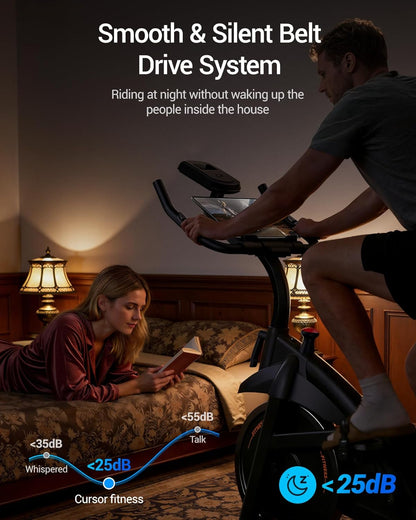 SmartVoro SilentRide X upright exercise bike simple LCD display showing time speed distance calories and odometer for home cardio