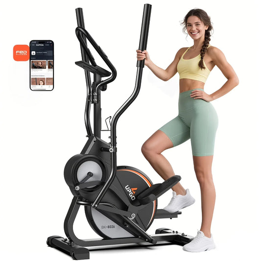 SmartVoro™ Smart elliptical machine for home – app connected black orange elliptical exercise machine for guided workouts weight loss and full body cardio