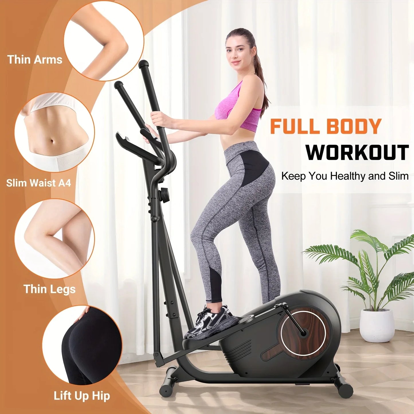 SmartVoro Wood Series elliptical machine wide anti-slip foot pedals – best elliptical machine for seniors and low impact joint-safe home cardio workout