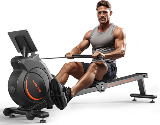 SmartVoro health & fitness magnetic rowing machine with high-weight capacity and smart LCD monitor for home gym full body workout.
