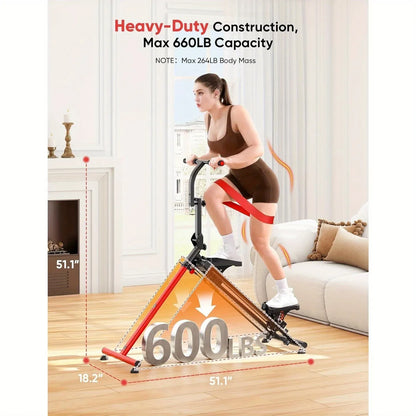 SmartVoro™ best foldable stair stepper machine for home – black red mini stair stepper with adjustable handlebar suction feet and LCD monitor