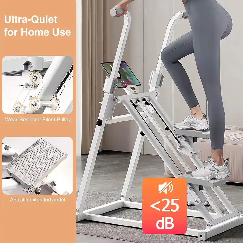 SmartVoro™ best white foldable stair stepper machine for home gym – elegant white gray mini stair stepper with LCD display U-bar handle and flat-fold storage