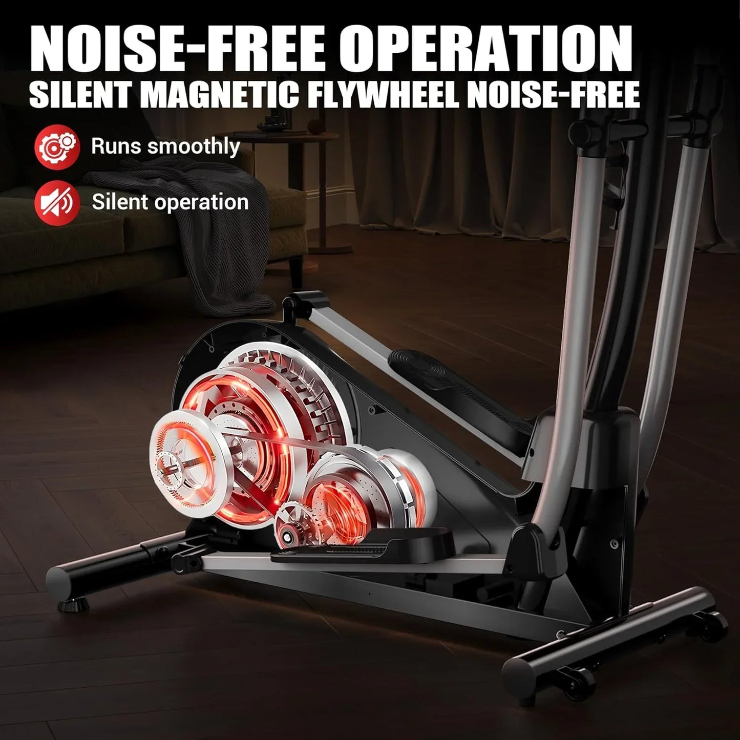 SmartVoro elliptical machine LCD monitor showing calories burned, speed and distance during workout