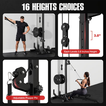 SmartVoro foldable wall mounted cable machine with space saving folding design showing machine folded flat against wall to save home gym floor space