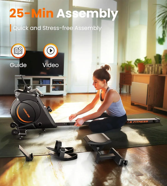 SmartVoro health & fitness magnetic rowing machine with high-weight capacity and smart LCD monitor for home gym full body workout.