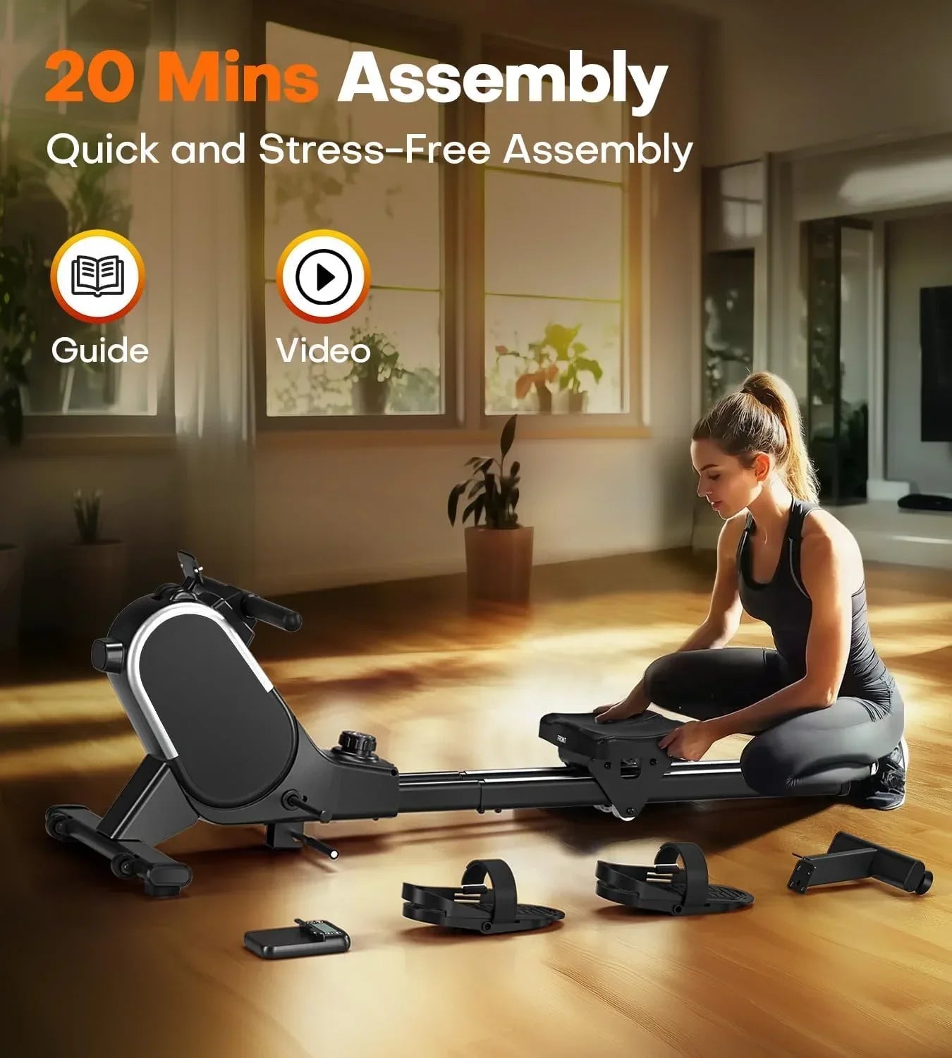 SmartVoro magnetic rowing machine for home gym with LCD screen and Bluetooth, foldable indoor rower machine for sale USA.