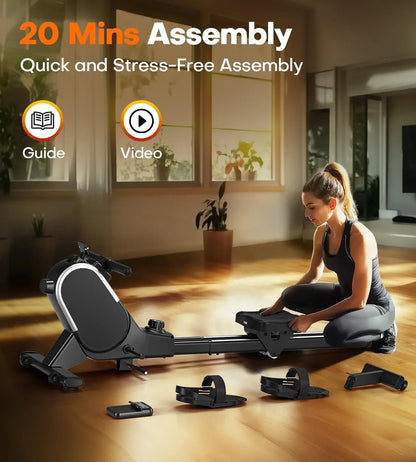 SmartVoro magnetic rowing machine for home gym with LCD screen and Bluetooth, foldable indoor rower machine for sale USA.