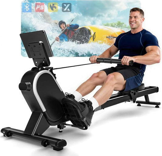 SmartVoro magnetic rowing machine for home gym with LCD screen and Bluetooth, foldable indoor rower machine for sale USA.